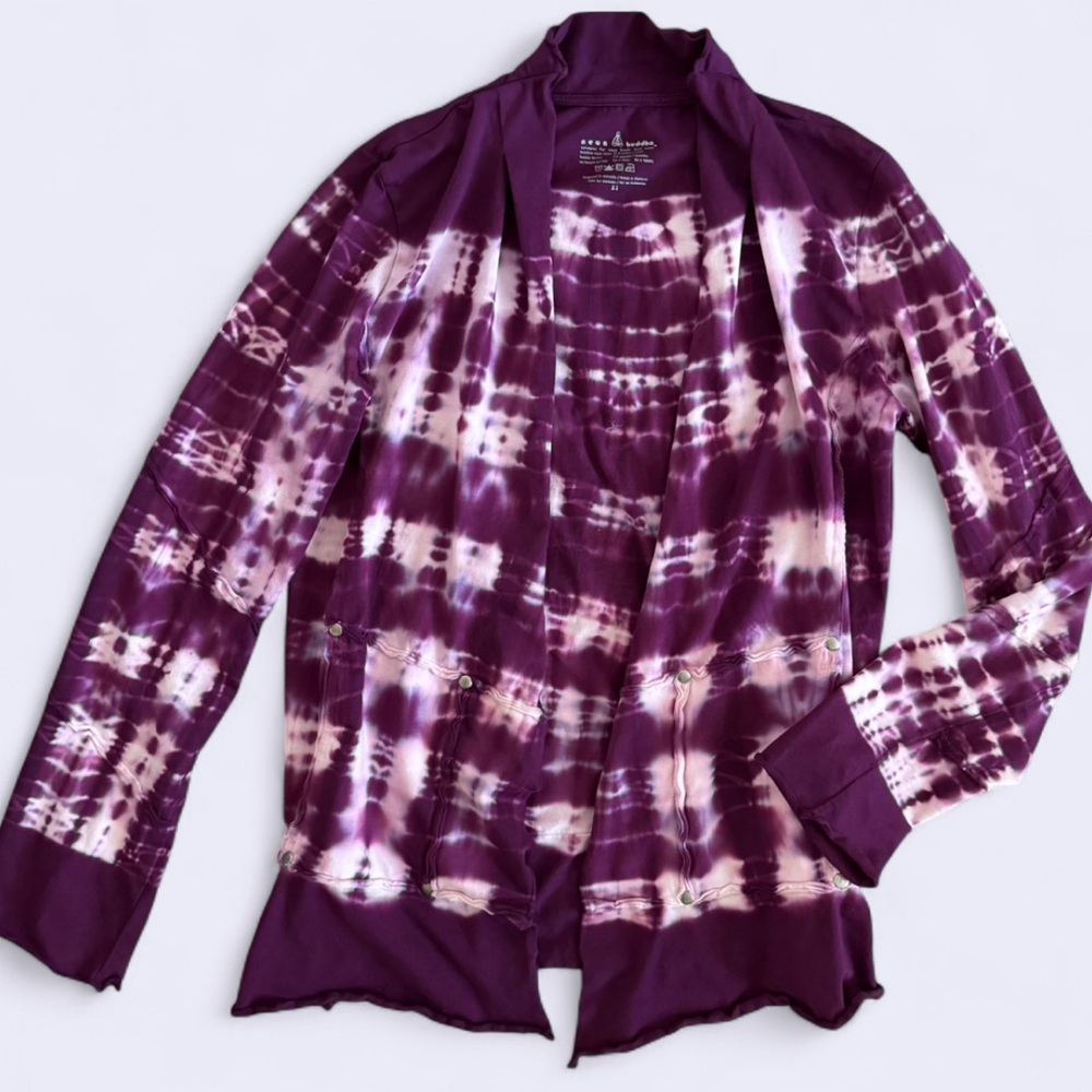 Neon Buddha Purple & White Tie Dye Cardigan XS Artsy Grunge Yoga Style